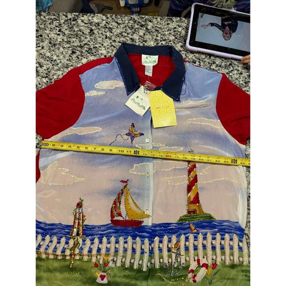 The Quacker Factory Shirt Nautical Sequins Size 2X 100% Silk Vintage NWT - Picture 9 of 12